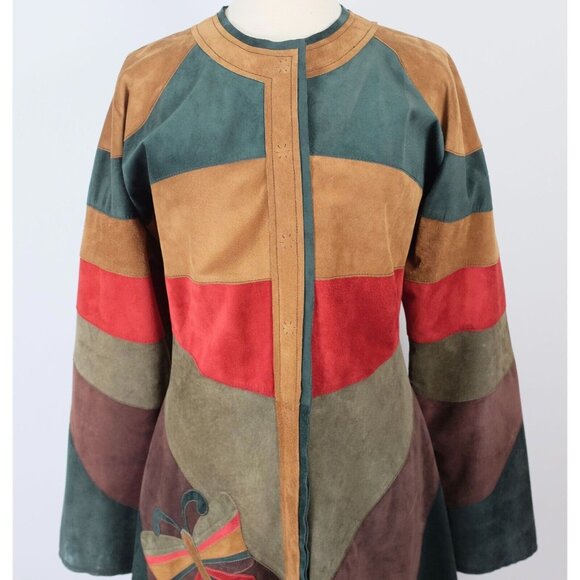 Vintage Y2K Dolce & Gabbana Suede Coat 46 US 10 Patchwork Butterfly - Picture 10 of 14